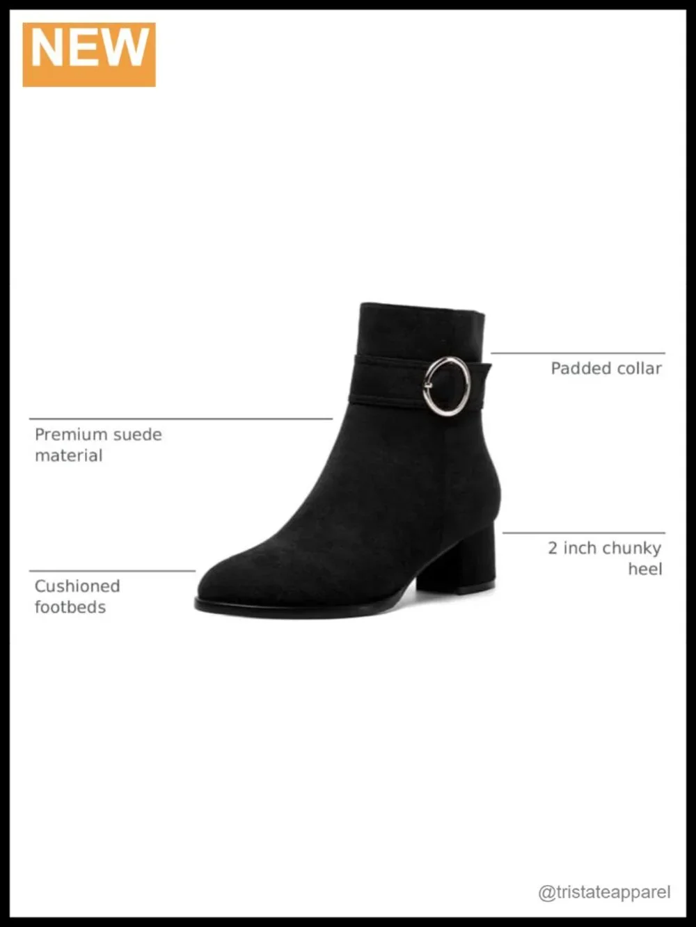 Women's Suede Ankle Boots Low Chunky Heel Wide Width Slip On Round Toe Booties